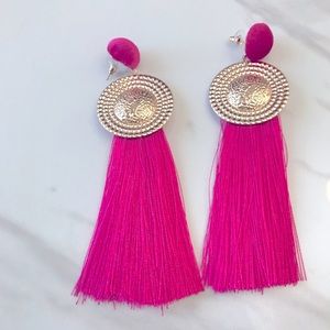 Hot Pink Tassel Earrings